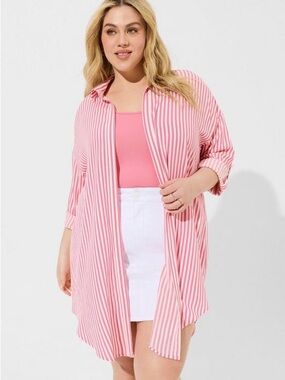 Torrid Gauze Oversized Kimono Striped Shirt Size 3X